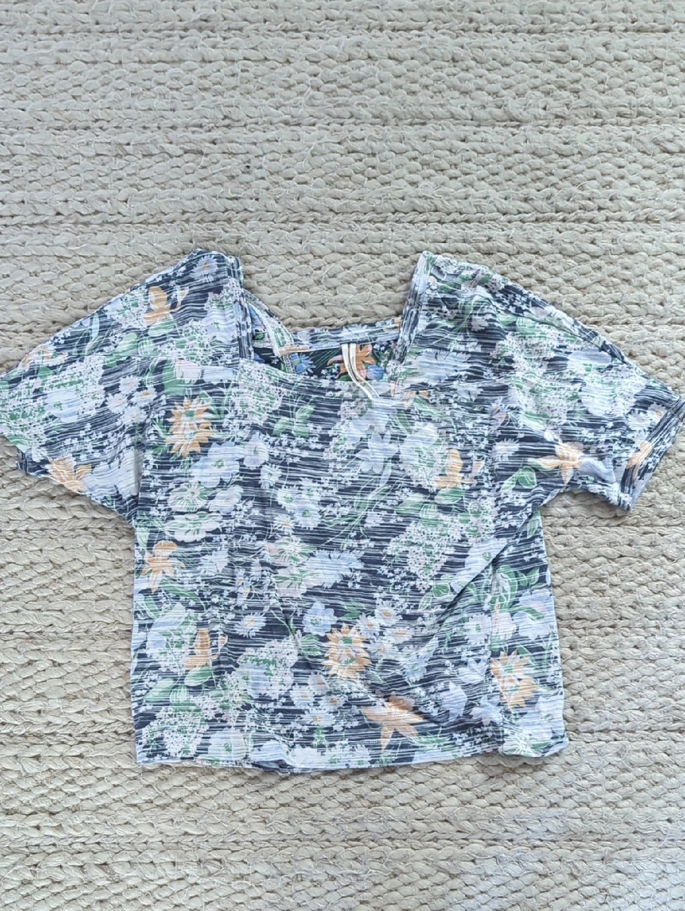 Anthropologie Floral Square-Neck Crop Top in Navy, Blue & Green